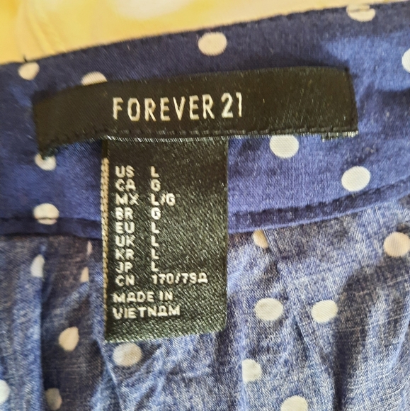 Forever 21 Navy Blue White Polka Dot Print A-line Flowy Midi Skirt Size Large - Picture 6 of 9